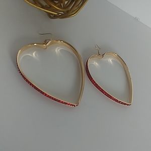Large Statement Gold and Red Heart Shape Hoop Earrings